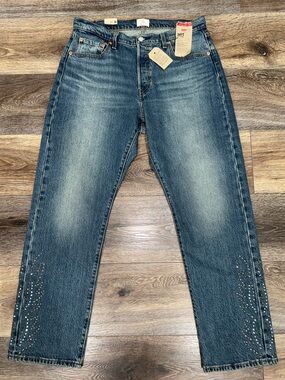 NWT 501 Curve High Waist Straight Leg Medium Wash Studded Jeans Size 32x30